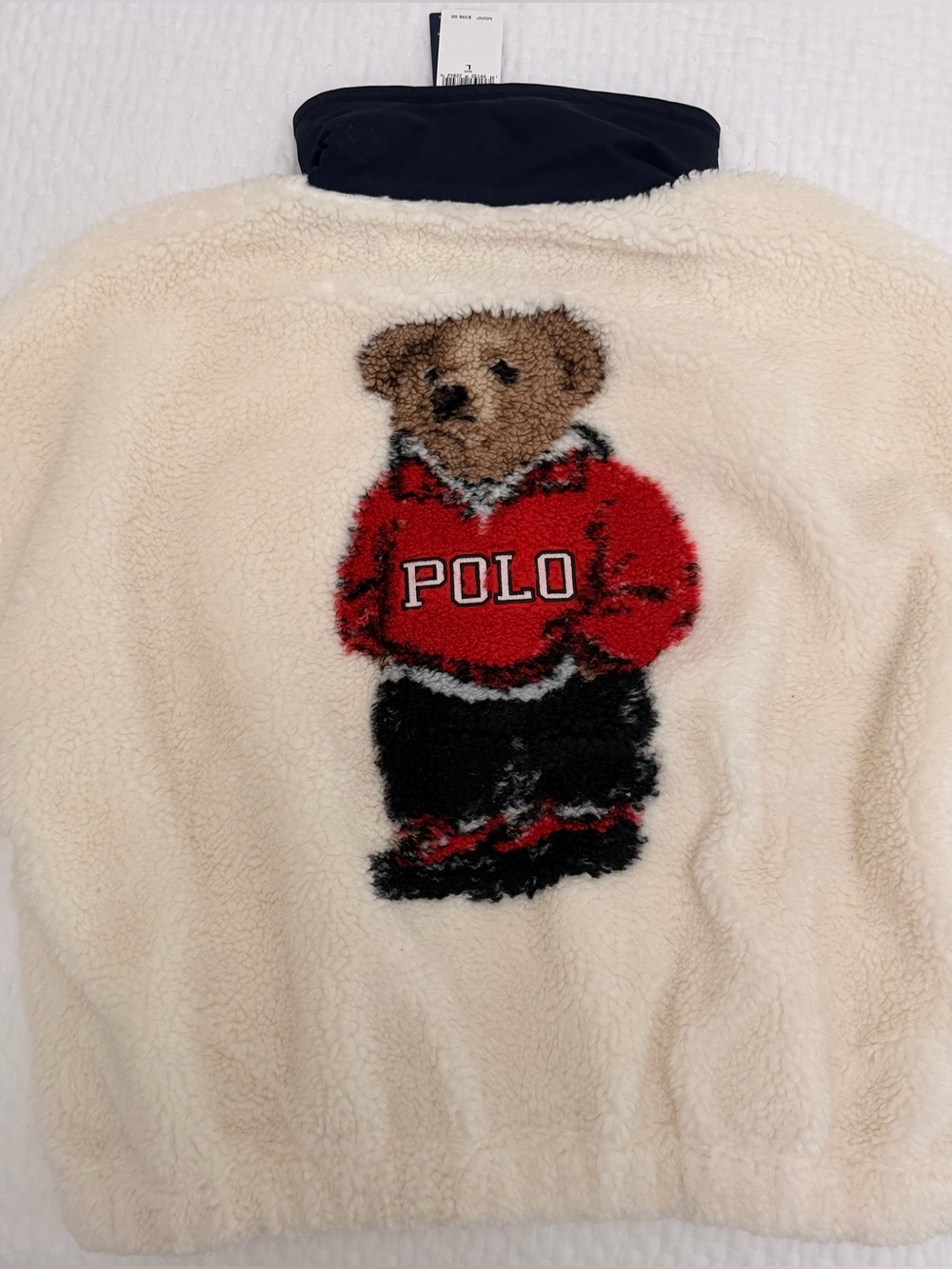 Polo by Ralph Lauren Cream Sherpa Sweater with Red Teddy Bear Motif